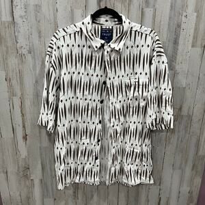 Trust White Brown Linen Button Up Vacation Hawaiian Shirt Mens XXL